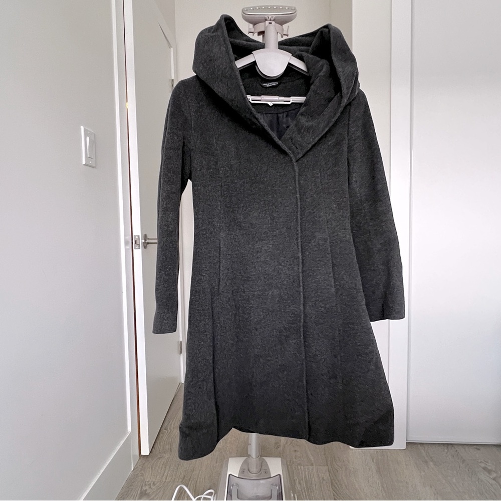 LIKE NEW! Mallia Wool & Cashmere Blend A-Line Coat w/ Hood - Charcoal Gray